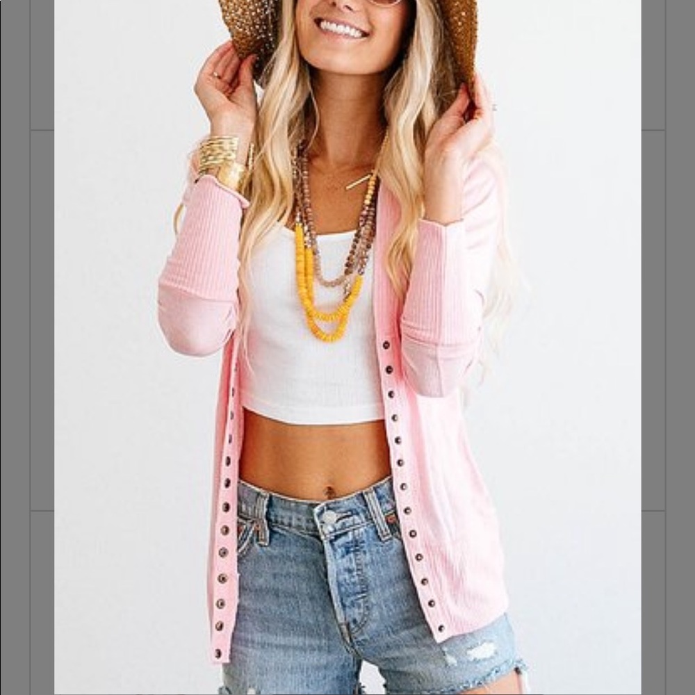 EFFORTLESS Pink Snap Front Cardigan